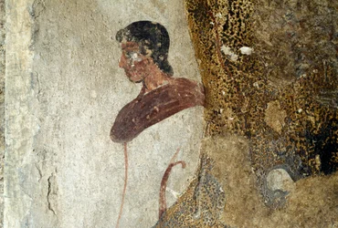 若い男（イタリア、カンパニア州パエストゥムのフレスコ画より）古代ギリシャ文明、マグナ・グラエキア（写真