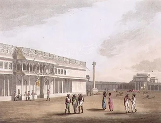 バンガロールのティップー宮殿の広場と入口 エドワード・オルム（1774-1820）発行の「マイソール王国の絵入り風景」よりプレート12 1804年（アクアチント