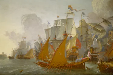 オランダ艦隊とバーバリ海賊の戦い 1670年頃（油絵）