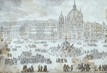 ローマのナヴォーナ広場、Lievin Cruyl (1640-1720)、イタリア