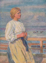 女の子の編み物、c1917、1919