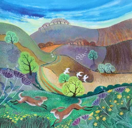Downland Hares、2017、（紙にアクリル）