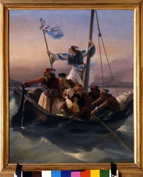 船上のギリシャ人。オスマン帝国の支配とギリシャ独立戦争（1821-1830）、またはギリシャ革命を経て独立へと進むギリシャの寓意。1848年、ヴェローナ