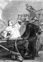 ジュール・ヴェルヌの著書『中国におけるある中国人の苦難』（ヘッツェル版／1879年刊）より、レオン・ベネットによるドローイング。