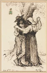 木のそばで求愛するカップル、1871年。