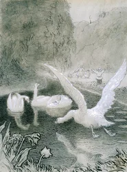 醜いアヒルの子、ハンス・クリスチャン・アンデルセン（1805-1875）のおとぎ話のためにローレンツ・フロリッヒ（1820-1908）が描いたイラスト