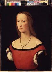 ""Portrait of a Lady"" (Portrait of a Lady) Lorenzo Costa (1460-1535) 作 1500-1506 Dim. 57x44 cm Hermitage Museum, Saint Petersburg (Saint-Petersburg)
