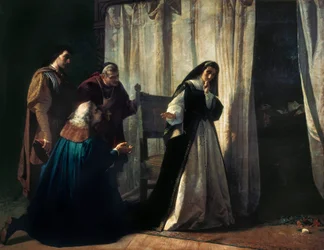 La reine Jeanne Iere dite Jeanne la Folle (Joan the Mad) (1479-1555) Lorenzo VALLES (1830-1910) による Peinture。 マドリード。 プラド美術館。