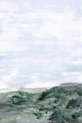 霞がかった緑の丘