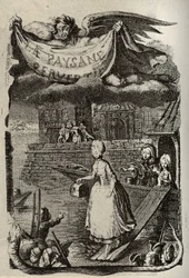 レスティフ・ド・ラ・ブルトンヌ（1734-1806）の「La Paysanne pervertie ou les Dangers de la ville」の挿絵。18世紀にビネが描いた版画。
