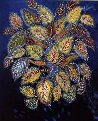 青い地にまだら模様の花、1929年。