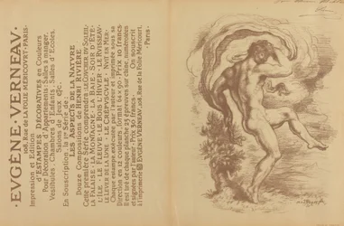 ウジェーヌ・ベルノーの装飾版画のための踊る裸体と広告[裏面]、1897年。