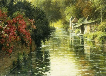 フランスの川の風景（キャンバスに油彩）