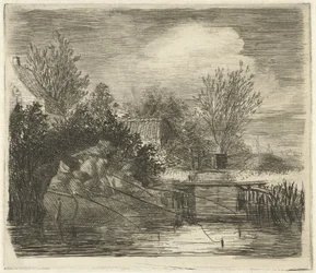 川沿いの釣り人