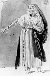 ヴィクトルユーゴー（1802-85）による「レバーグレイブ」の衣装デザイン、c。 1843