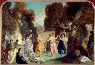 ミュゼの踊り」 ルイ・ブーランジェ（1806-1867）の絵画 1851年 日2.2x3.25 m パリ、カルナヴァレ博物館