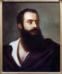 1858 年 1 月 14 日のナポレオン 3 世攻撃の加害者、フェリーチェ オルシーニ (1819 - 1858) の肖像画。 Louis Bucheister (? -1881)、イタリアの絵画。 キャンバスに油彩。 薄暗い: 0,47 x 0,38m。 パリ、カルナヴァレ美術館