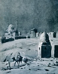 月明かりの下でムハンマドアリのモスク、カイロ、エジプト、1928