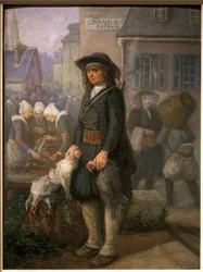 ブルターニュの散歩シーン。 ルイ・カラデック (1802-1888) の絵画。 キャンバスに油彩、1850 年頃。カンペールのブルトン美術館。