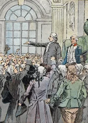 フランス革命。"The depute Jean Sylvain Bailly (1736-1793) was elected mayor of Paris on 15/07/1789 in presence of La Fayette" (政治指導者Jean-Sylvain Bailly elected as the mayor of Paris on 15/07/1789) Illustration by Louis Charles B