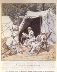 フランス併合時のマダガスカルにいたフランスの戦地特派員たち 1895-96年（カラーリトグラフ）