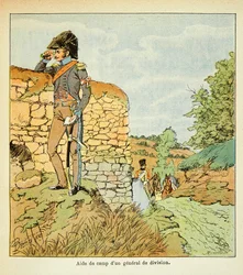 エマニュエル・ド・ラス・ケース伯爵（1766-1842）の著書『聖ヘレネの記念』からボンブル・ルイ（1862-1927）が描いたイラスト。フランス陸軍の師団長のキャンプ補佐官、個人蔵