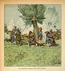 エマニュエル・ド・ラス・ケース伯爵（1766-1842）の著書『聖ヘレネの記念』からボンブル・ルイ（1862-1927）が描いたイラスト。イタリア遠征中のフランス軍砲兵隊、個人蔵
