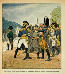 ボンブル・ルイ（1862-1927）が、エマニュエル・ド・ラス・ケース伯爵（1766-1842）の著書『サン・ヘレネの記念』から描いたもの。皇帝ナポレオンを殺そうとした若きスタブを憲兵に逮捕させるラップ将軍（コレクション部分