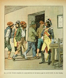 エマニュエル・ド・ラス・ケース伯爵（1766-1842）の著書『聖ヘレネの記念』からボンブル・ルイ（1862-1927）が描いたイラスト。フランス革命の際、牢獄が埋め尽くされた 個人蔵