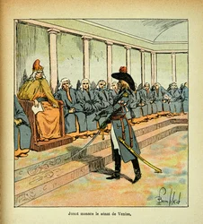 エマニュエル・ド・ラス・カース伯爵（1766-1842）の著書『聖ヘレネの記念』からボンブル・ルイ（1862-1927）が描いたイラスト。ジュノ（ジャン・アンドーシュ・ジュノ、アブランテス公爵、ラ・テンペテとして知られる