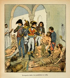 エマニュエル・ド・ラス・カース伯爵（1766-1842）の著書『聖ヘレネの記念』からボンブル・ルイ（1862-1927）が描いたイラスト。ジャッファのペスティファレを訪れるボナパルト、プライベート・コレクション