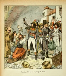 エマニュエル・ド・ラス・ケース伯爵（1766-1842）の著書『聖ヘレネの記念』からボンブル・ルイ（1862-1927）が描いたイラスト。ローマへの略奪をやめるボナパルト、個人蔵