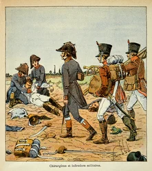 エマニュエル・ド・ラス・ケース伯爵（1766-1842）の著書『聖ヘレネの記念』に掲載されたボンブル・ルイ（1862-1927）のイラスト。大軍の軍医と看護師の肖像、個人蔵