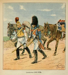 エマニュエル・ド・ラス・ケース伯爵（1766-1842）の著書『聖ヘレネの記念』に掲載されたボンブル・ルイ（1862-1927）のイラスト。カラビニエ（1806年〜1812年）、個人蔵