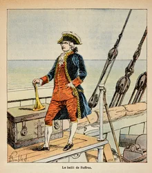エマニュエル・ド・ラス・ケース伯爵（1766-1842）の著書「サン・ヘレネの記念碑」に掲載されたボンブル・ルイ（1862-1927）のイラスト。ピエール・アンドレ・ド・スフレン（1729 - 1788）（スフレンの廷臣、副提督として知られる）の肖像、個人蔵