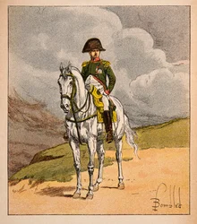 エマニュエル・ド・ラス・ケース伯爵（1766-1842）の著書「聖ヘレネの記念」に掲載されたボンブル・ルイ（1862-1927）のイラスト。皇帝ナポレオンの騎馬像1.er、個人蔵