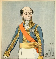 エマニュエル・ド・ラス・ケース伯爵（1766-1842）の著書『聖ヘレネの記念』に掲載されたボンブル・ルイ（1862-1927）のイラスト。カトリーヌ・ドミニク・ド・ペリニョン侯爵（1754-1818）の肖像 個人蔵