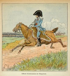 エマニュエル・ド・ラス・ケース伯爵（1766-1842）の著書『聖ヘレネの記念』に掲載されたボンブル・ルイ（1862-1927）のイラスト。皇帝ナポレオンの一般将校の肖像、個人蔵