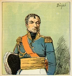エマニュエル・ド・ラス・ケース伯爵（1766-1842）の著書『聖ヘレネの記念』に掲載されたボンブル・ルイ（1862-1927）のイラスト。レッジョ公爵の牧童ニコラ・シャルル・ウーディノ（1767-1847）の肖像、プライベート・コレクション