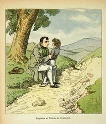 エマニュエル・ド・ラス・ケース伯爵（1766-1842）の著書『聖ヘレネの記念』に掲載されたボンブル・ルイ（1862-1927）のイラスト。Aセント・ヘレネ、皇帝ナポレオンとモンソロンのトリスタン、個人蔵