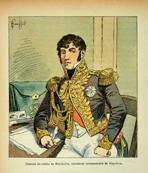 エマニュエル・ド・ラス・ケース伯爵（1766-1842）の著書『聖ヘレネの記念』に掲載されたボンブル・ルイ（1862-1927）のイラスト。皇帝ナポレオンの死刑執行人、シャルル・トリスタン・オブ・モンソロン伯爵（1783-1853）の肖像（個人蔵