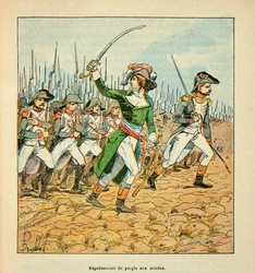 ルイ・ボンブルド（1862-1927）が挿絵を描いたウジェーヌ・セルジャン（グルネスト）の「ロワールの軍隊」（独仏戦争、1870年から1871年のキャンペーン）。フランス革命の戦争で武装した民衆の代表、個人蔵