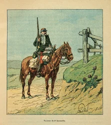 ルイ・ボンブルド（1862-1927）が絵を描いたグルネストことウジェーヌ・セルジェントの「ロワールの軍隊」（独仏戦争、1870-1871年のキャンペーン）。1870年10月のトゥーリーの戦いに参加した第6ユサール軍の星、プライベート・コレクション