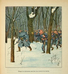 ルイ・ボンブルド（1862-1927）が挿絵を描いたグルネストことユージン・セルジェントの「ロワールの軍隊」（独仏戦争、1870年～1871年のキャンペーン）。1871年1月のル・マンの戦い、サルトの携帯電話を積む、個人蔵