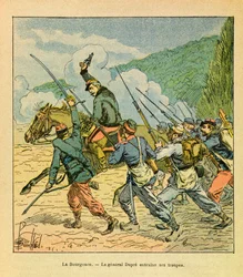ルイ・ボンブルド（1862-1927）が描いたユージン・セルジャン（グレネスト）の東部軍（独仏戦争、1870-1871年のキャンペーン）。デュプレ将軍は1870年10月のラ・ブルゴンスの戦いで部下の頭を持っている、プライベート・コレクション