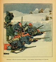 ルイ・ボンブルド（1862-1927）が描いたグルネストことユージン・セルジュの東部軍（独仏戦争、1870-1871年のキャンペーン）：戦場の一角ヘリクール、1月15日のシャゲの前の第4ズアーブ