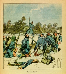ルイ・ボンブルド（1862-1927）が描いた、グルネストと呼ばれるユージン・セルジュの東部軍（独仏戦争、1870年から1871年のキャンペーン）。1871年1月、ヘリクール、プロシア軍に対するフランス軍、個人蔵