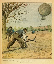 ルイ・ボンブルド（1862-1927）が描いた、グルネストと呼ばれるユージン・セルジュの東部軍（独仏戦争、1870-1871年のキャンペーン）。ナイツ・サン・ジョルジュの戦い；観測気球を持とうとする農民たち、プライベート・コレクション