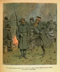 ルイ・ボンブルド（1862-1927）が描いた「グルネスト」と呼ばれるユージン・セルジュの東部軍（独仏戦争、1870-1871年のキャンペーン）。ニュイ・サン・ジョルジュの人質の指揮を担当していたプロイセンの大尉が、人質となった兵士の一人を回想する。