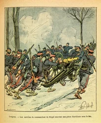 ルイ・ボンブルド（1862-1927）が描いた、グルネストと呼ばれるユージン・セルジュの東部軍（独仏戦争、1870年から1871年のキャンペーン）。1870年12月、Longeauの戦いで、Regelの司令官の動機が敵のモミの下にある大砲を救出したこと